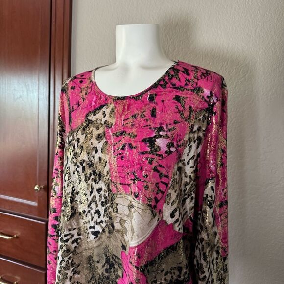 Vintage Tan Jay Petite Pink and Gold Animal Print Top PL Large - Picture 3 of 9